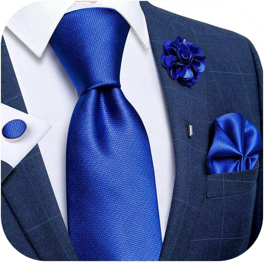 Silk Ties for Men Necktie and Lapel Pin Brooch Set Formal Woven Paisley Plaid Striped Solid Tie Wedding Party