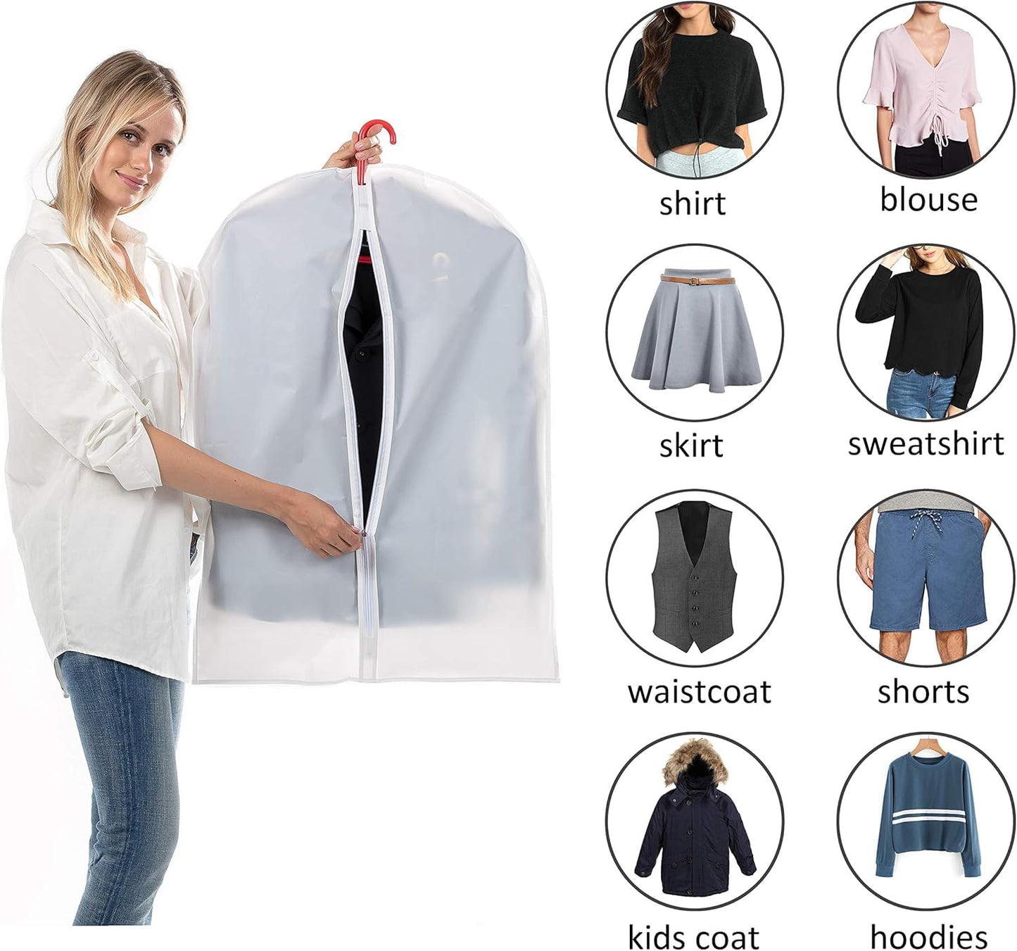 Clear Garment Bags Clothes Covers Protecting Dusts (Set of 12) for Storage Plastic Garment Bags Hanging Clothes Bags Dress Bag for Gowns Long with Zipper for Closet - 24'' x 40''/12 Pack