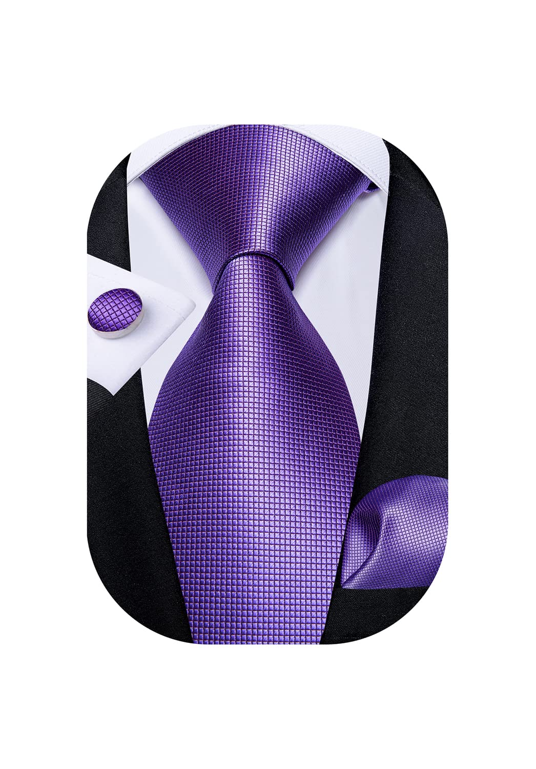 Mens Solid Color Tie and Pocket Square Set Woven Silk Plain Necktie & Handkerchief for Men Wedding Party Formal