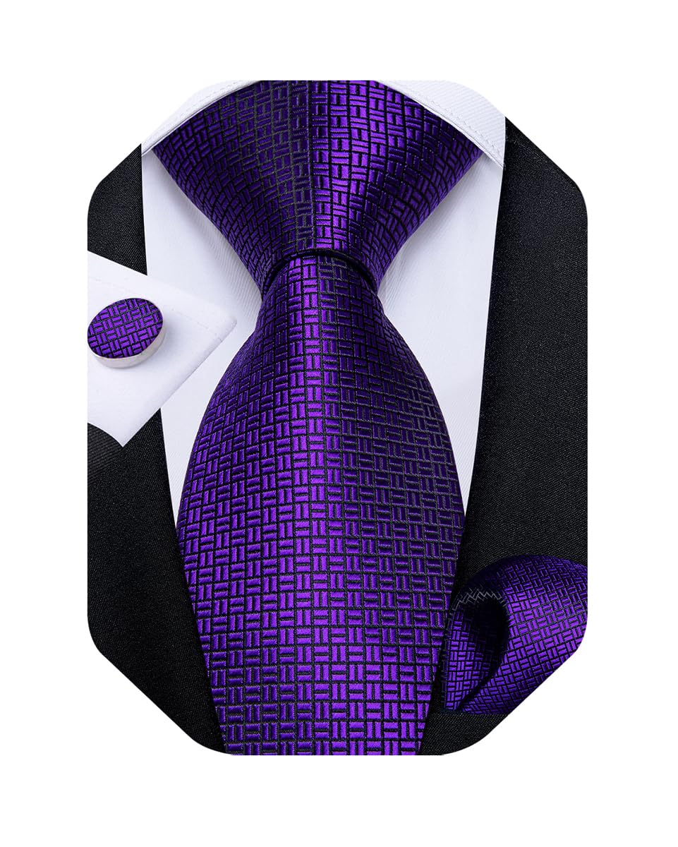 Mens Solid Color Tie and Pocket Square Set Woven Silk Plain Necktie & Handkerchief for Men Wedding Party Formal