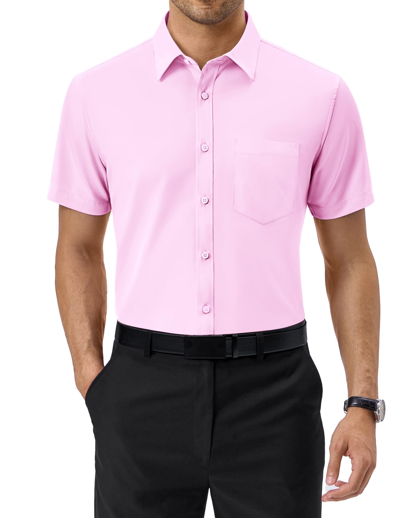 Alimens & Gentle Mens Short Sleeve Dress Shirts Regular Fit Stretch Wrinkle-Resistant Button Down Shirts