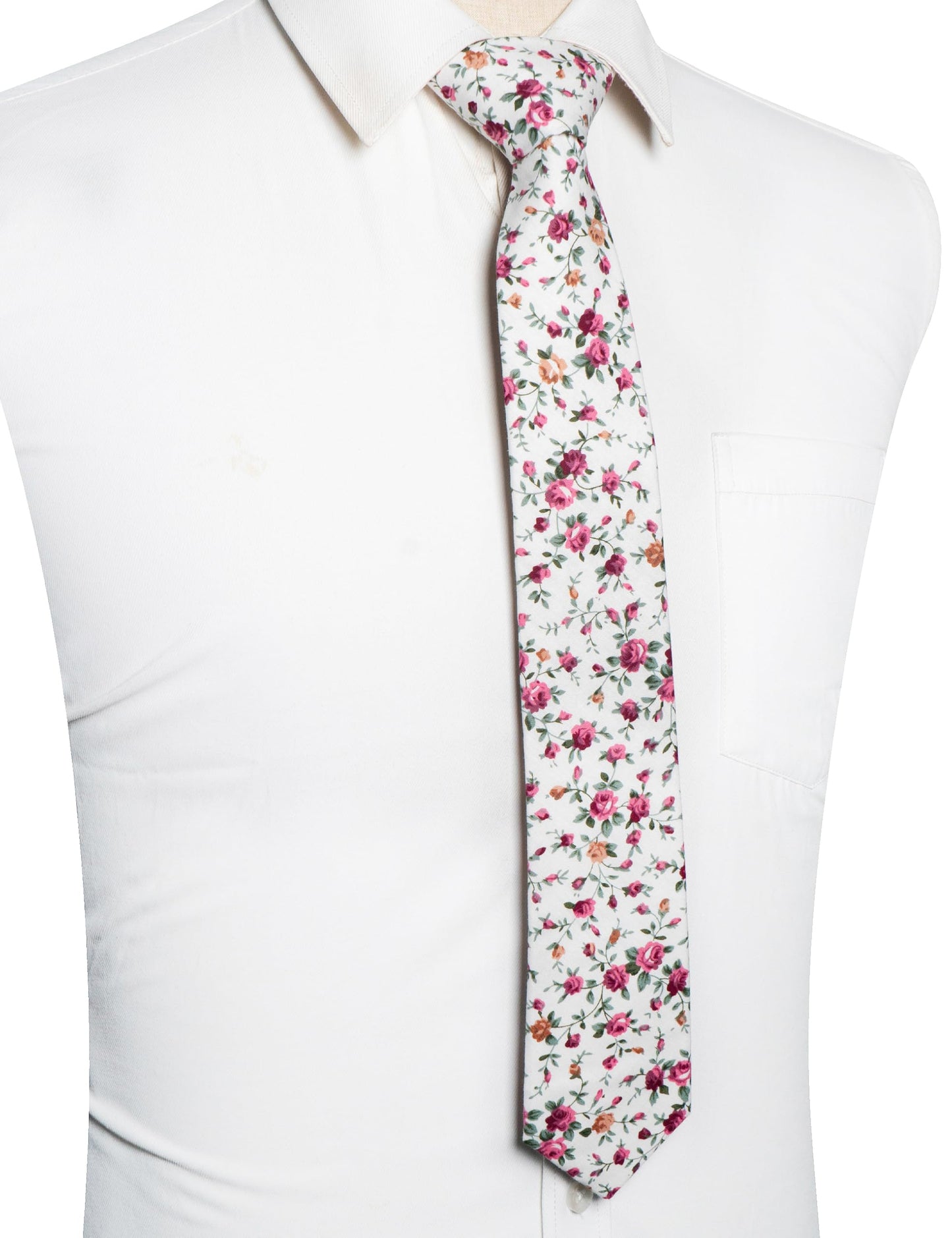 Cotton Floral Skinny Tie and Pocket Square With Tie Clip Set