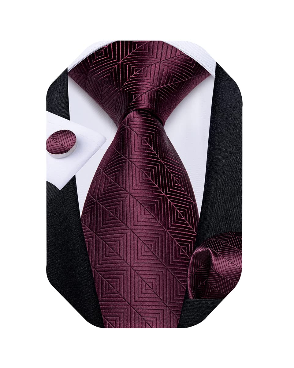 Mens Tie Set Silk Solid Paisley Necktie and Pocket Square Cufflinks Classic Formal Ties for Men Wedding Party