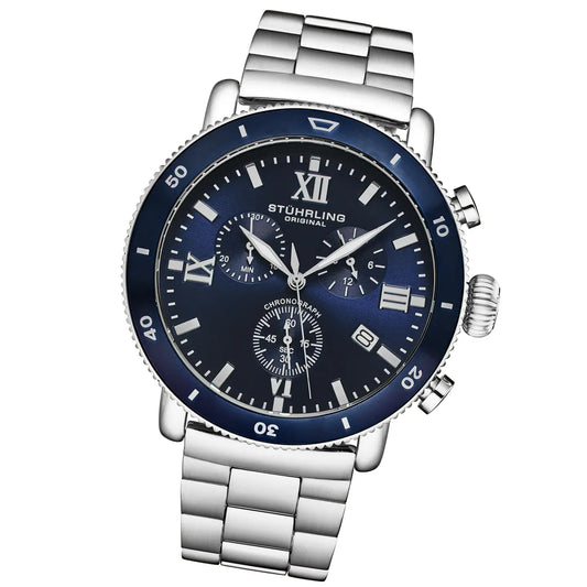 Stuhrling Dualmode Quartz 48mm Chronograph - Blue Dial and Bezel