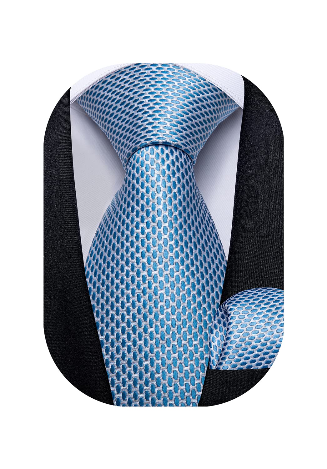 Mens Solid Color Tie and Pocket Square Set Woven Silk Plain Necktie & Handkerchief for Men Wedding Party Formal