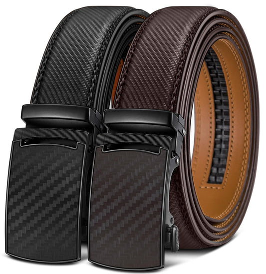 KEMISANT Mens Ratchet Belt 2 Units,Sliding Belt For Gift Mens Dress Casual 1 3/8",Size Adjustable