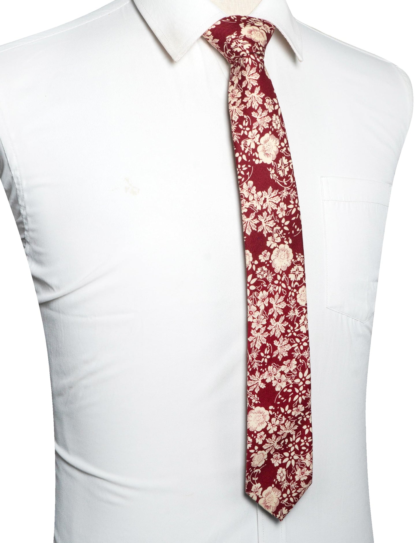 Cotton Floral Skinny Tie and Pocket Square With Tie Clip Set