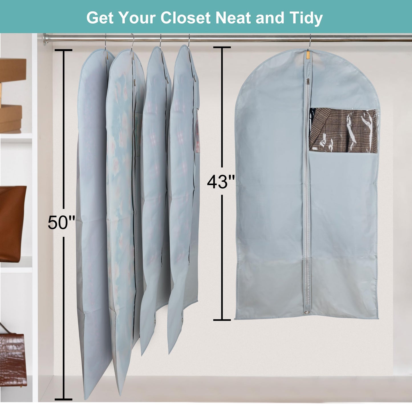 Clear Garment Bags Clothes Covers Protecting Dusts (Set of 12) for Storage Plastic Garment Bags Hanging Clothes Bags Dress Bag for Gowns Long with Zipper for Closet - 24'' x 40''/12 Pack
