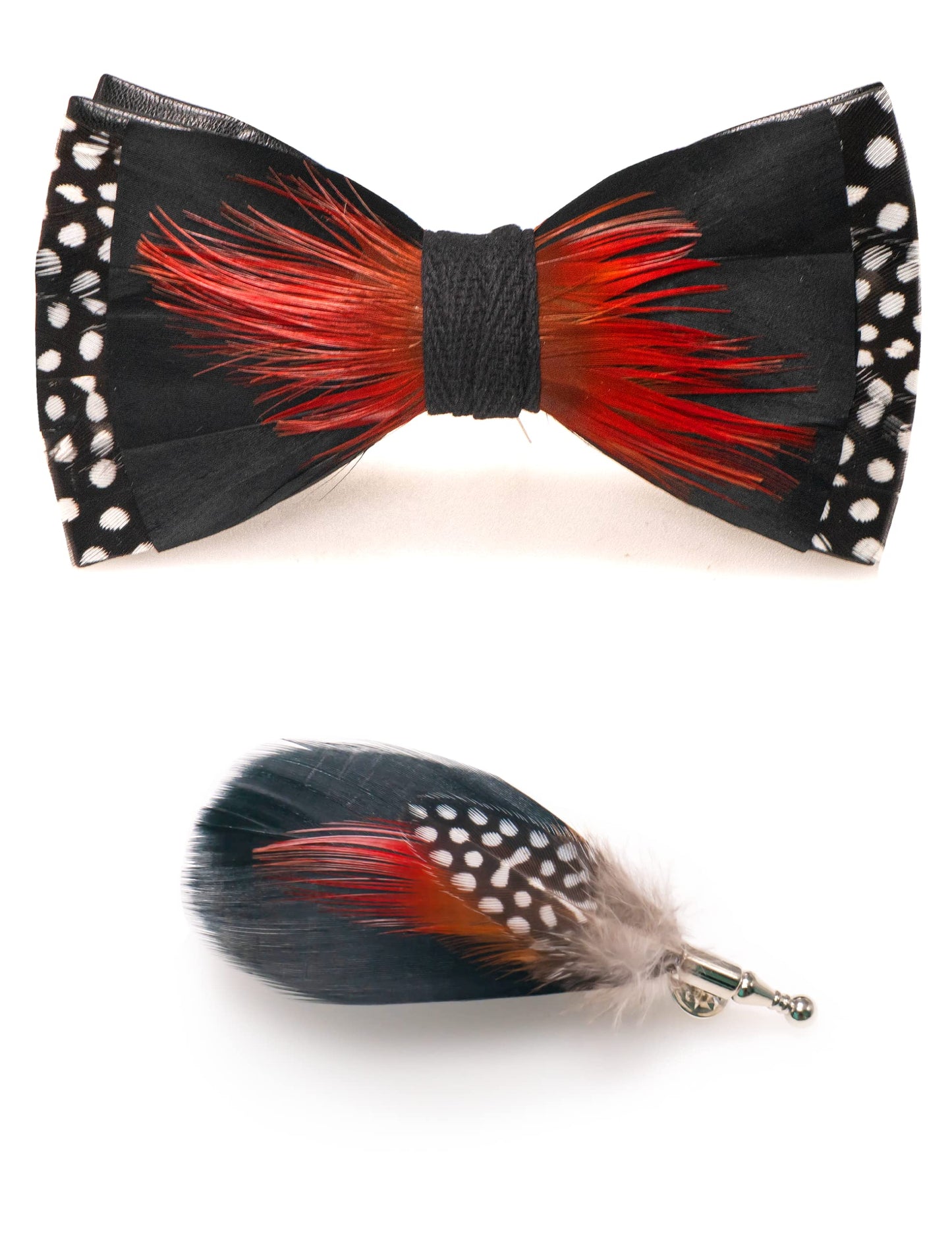 Handmade Feather Pre-tied Bow tie and Brooch Sets for Men