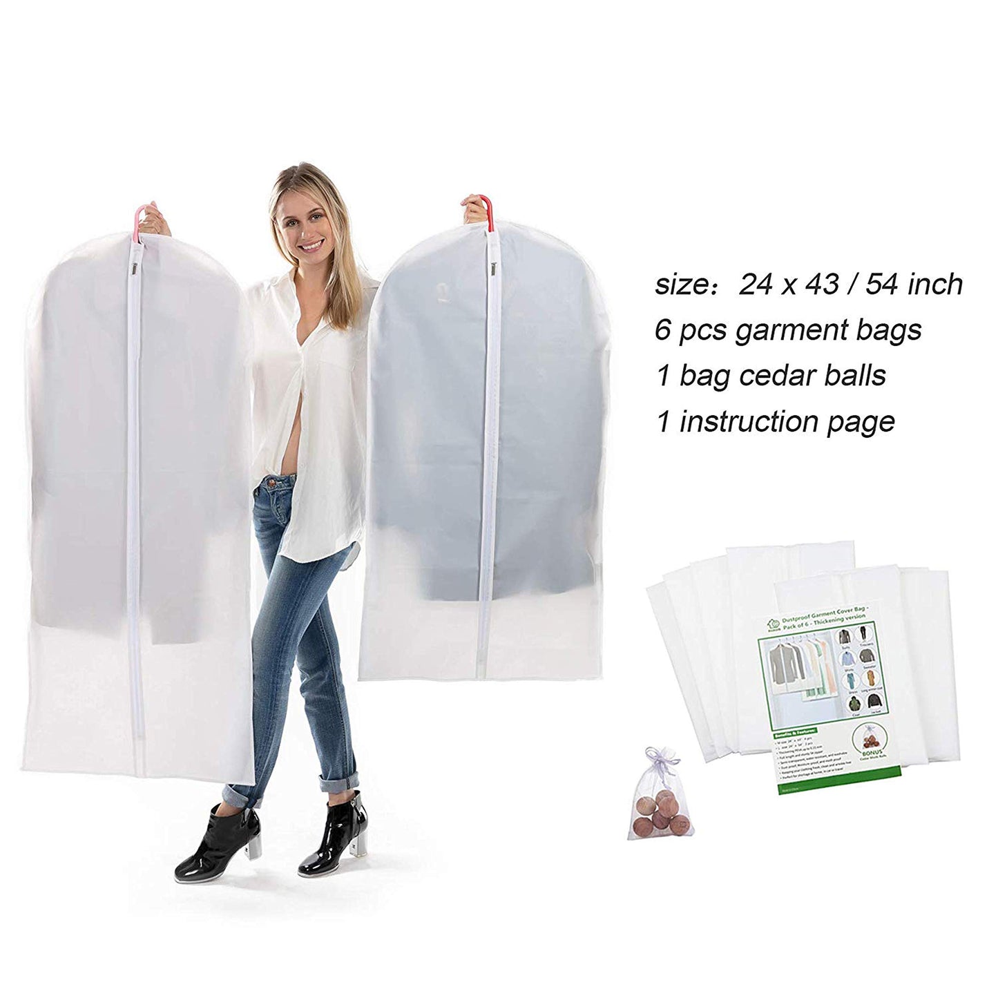 Clear Garment Bags Clothes Covers Protecting Dusts (Set of 12) for Storage Plastic Garment Bags Hanging Clothes Bags Dress Bag for Gowns Long with Zipper for Closet - 24'' x 40''/12 Pack