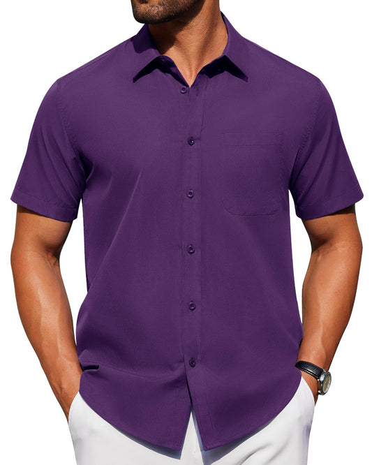 Alimens & Gentle Mens Short Sleeve Dress Shirt Wrinkle Free Solid Casual Button Down Shirts for Summer Business Wedding