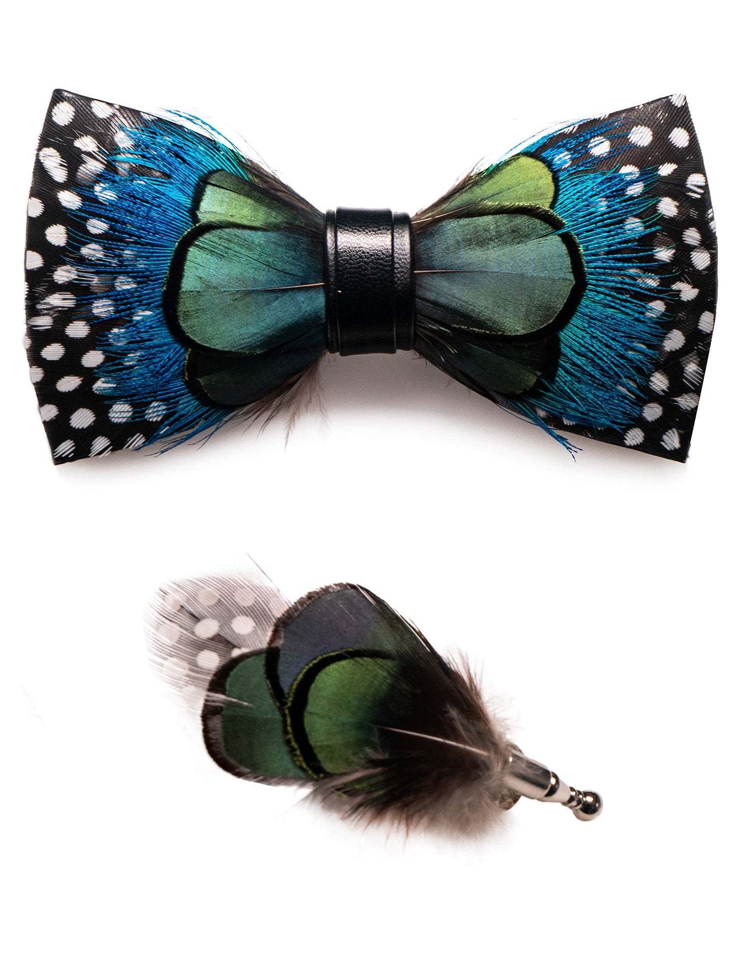 Handmade Feather Pre-tied Bow tie and Brooch Sets for Men