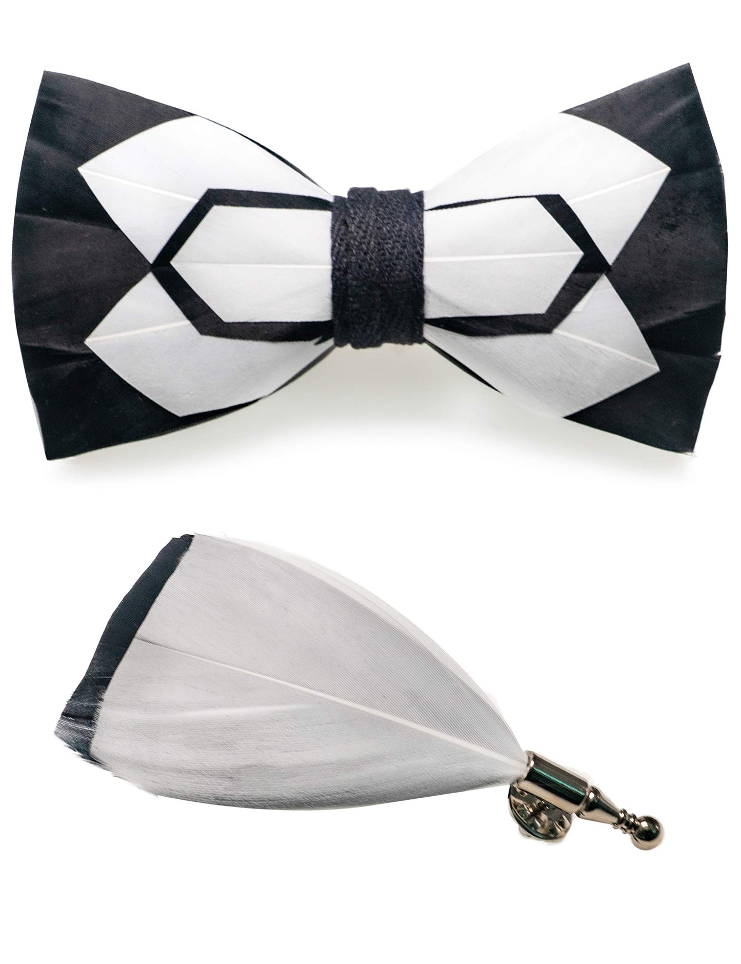 Handmade Feather Pre-tied Bow tie and Brooch Sets for Men