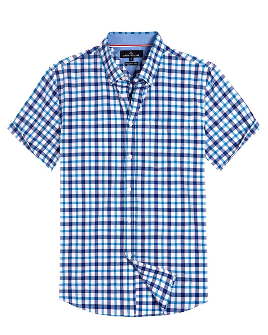 Alimens & Gentle Mens Plaid Short Sleeve Button Down Shirts Cotton Regular Fit Casual Gingham Shirts