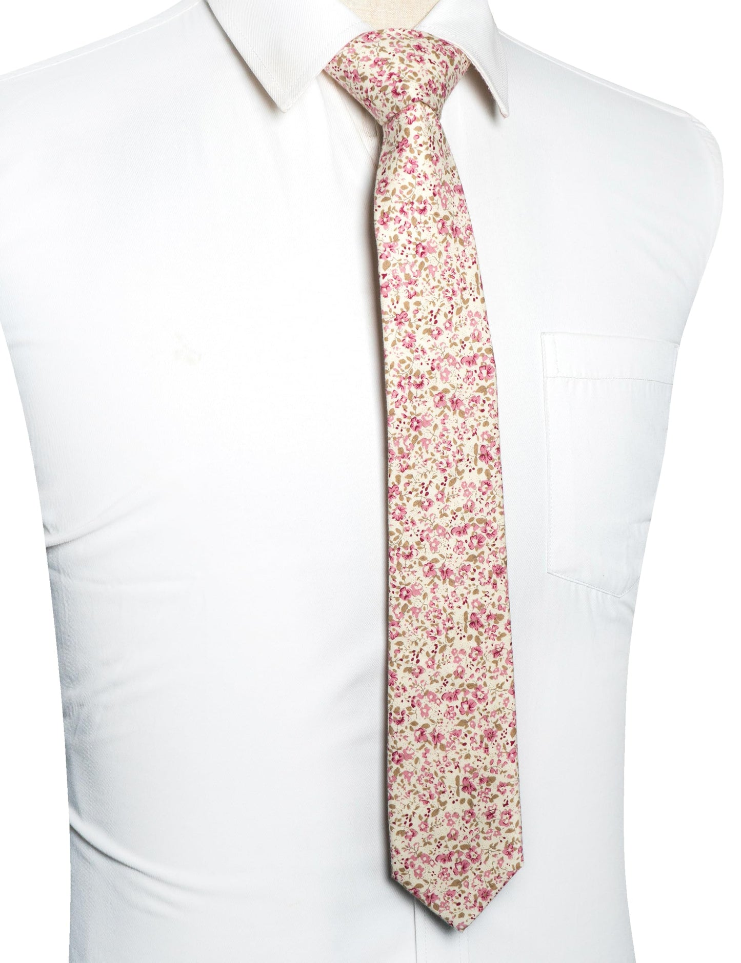 Cotton Floral Skinny Tie and Pocket Square With Tie Clip Set