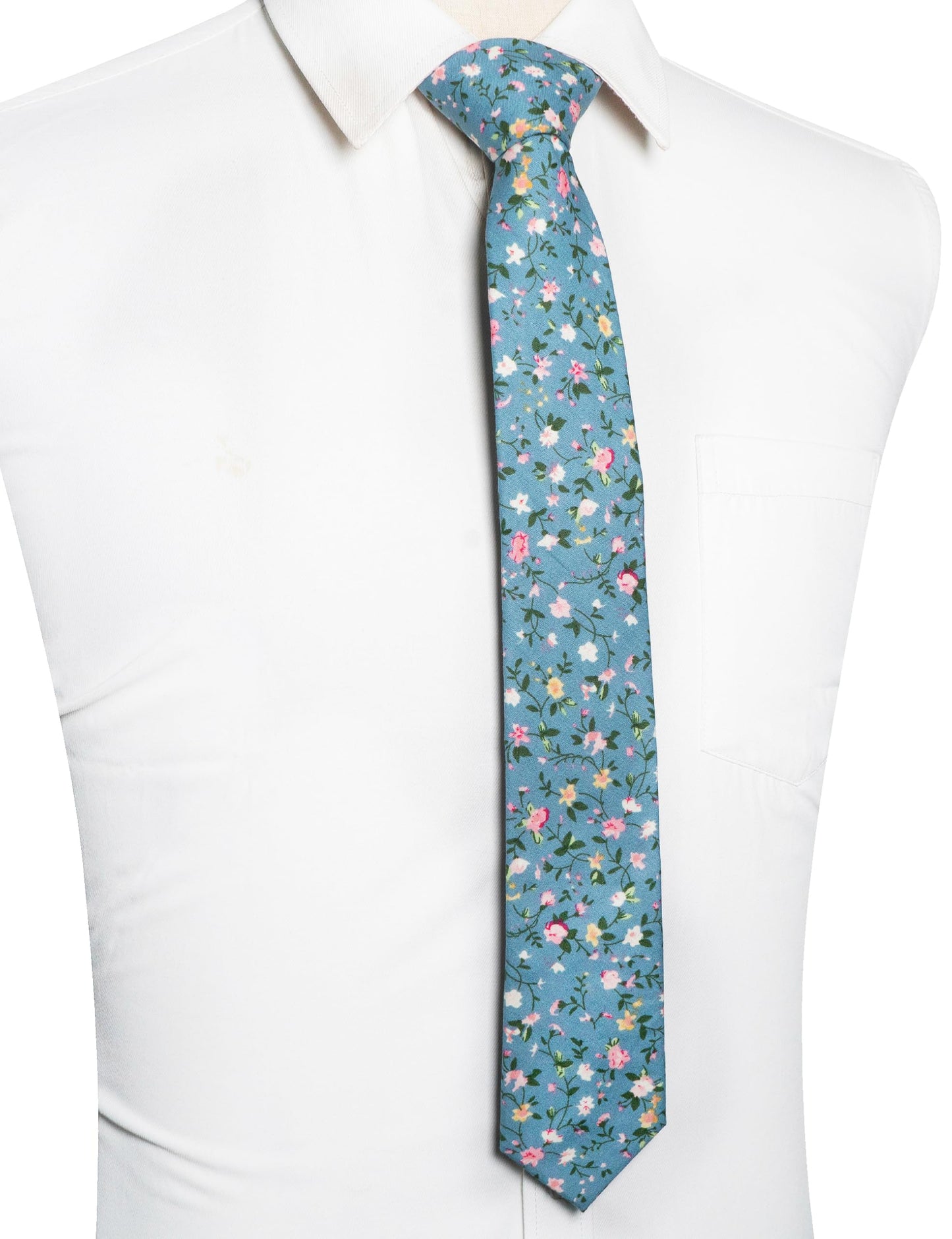 Cotton Floral Skinny Tie and Pocket Square With Tie Clip Set