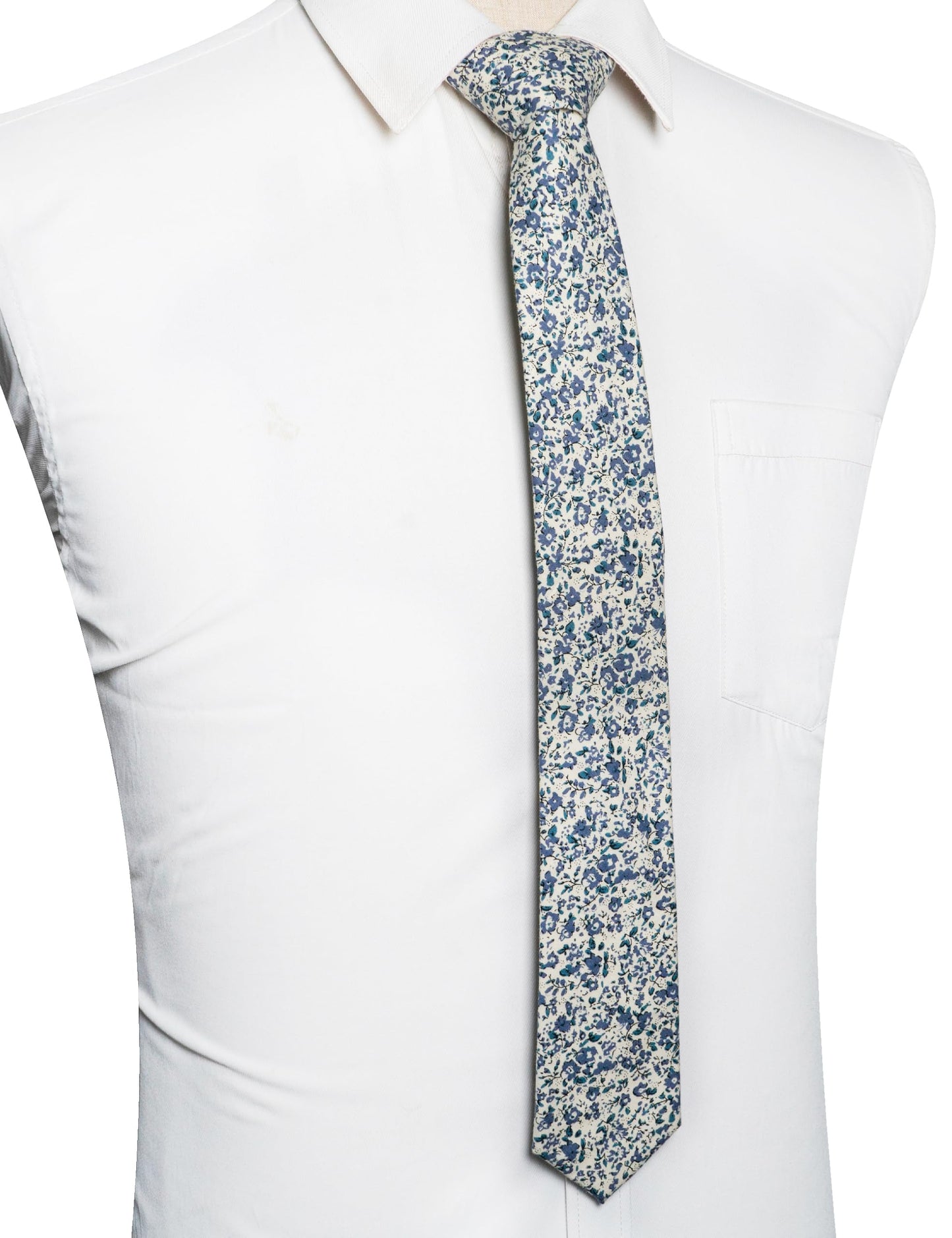 Cotton Floral Skinny Tie and Pocket Square With Tie Clip Set