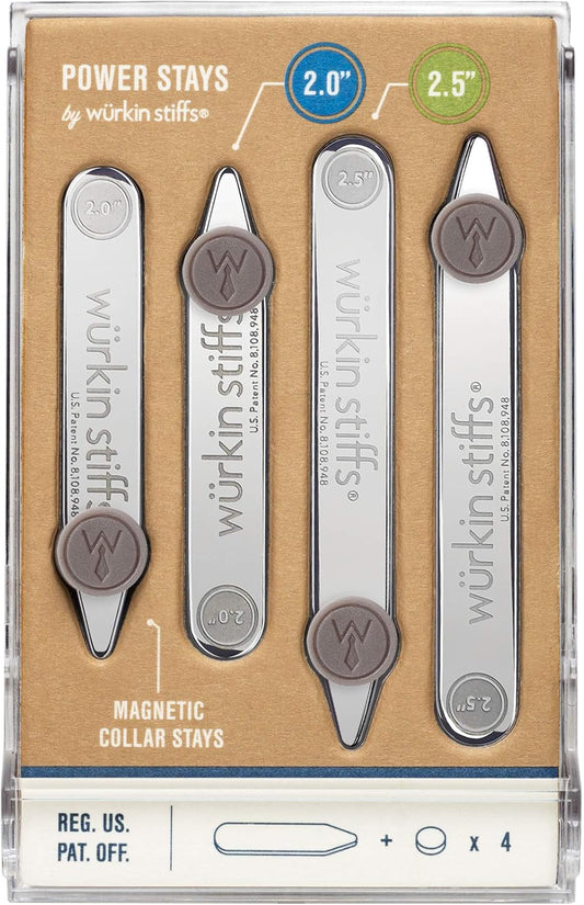 2.0-inch and 2.5-inch Power Stays Magnetic Collar Stays by Würkin Stiffs | 1 Pair of Each Size | Includes (2) 2.0” Power Stays and (2) 2.5” Power Stays with Storage Case | As Seen on Shark Tank