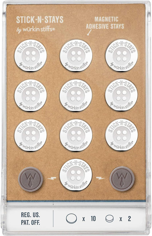 Würkin Stiffs Stick-N-Stays Magnetic Collar Stays Includes (10) Magnetic Adhesive Polo Stays and (2) Power Button Magnets | Gift for Men | As Seen on Shark Tank