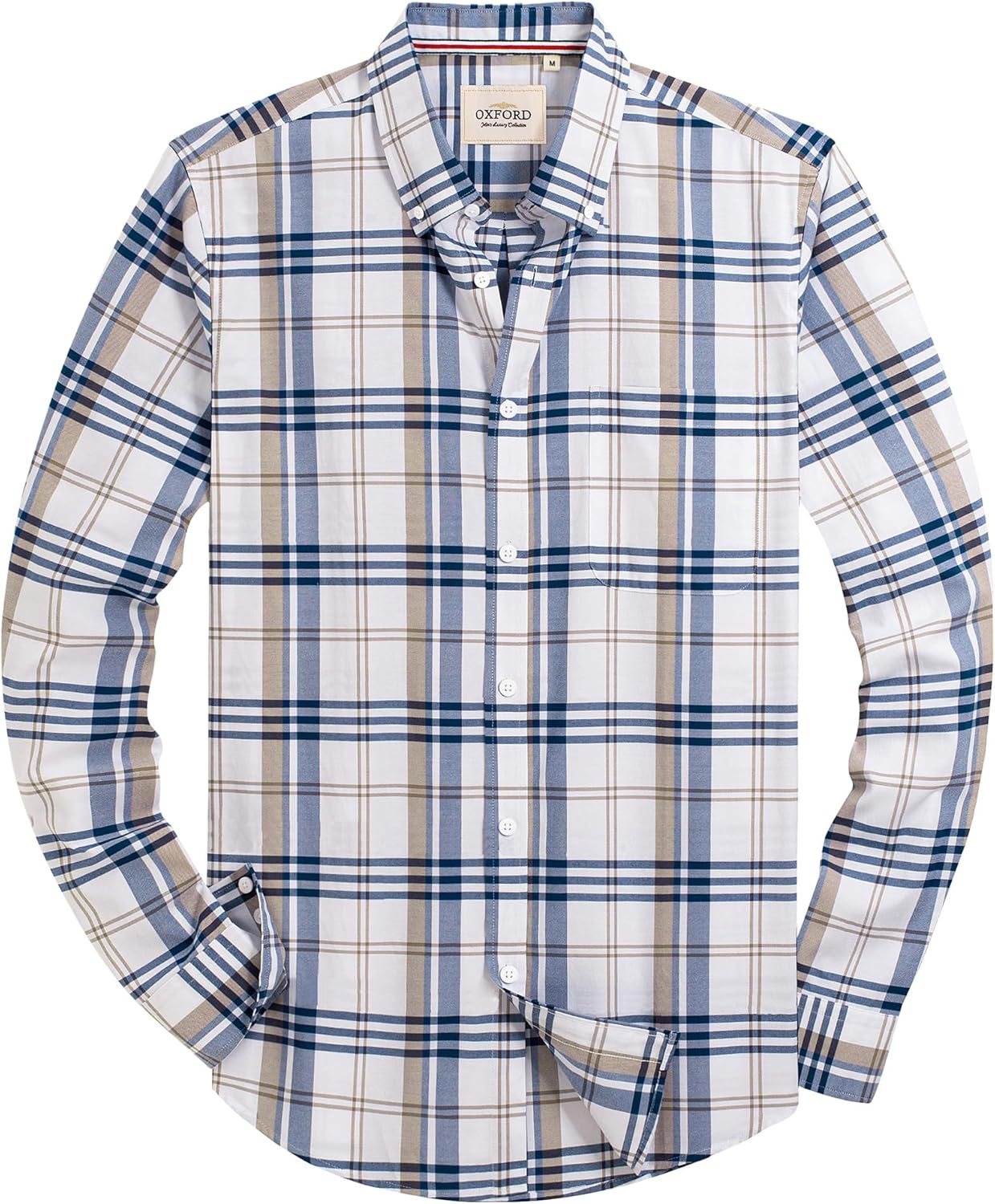 Alimens & Gentle Mens Solid Oxford Shirt Long Sleeve Dress Shirt Work Casual Button Down Shirts with Pocket