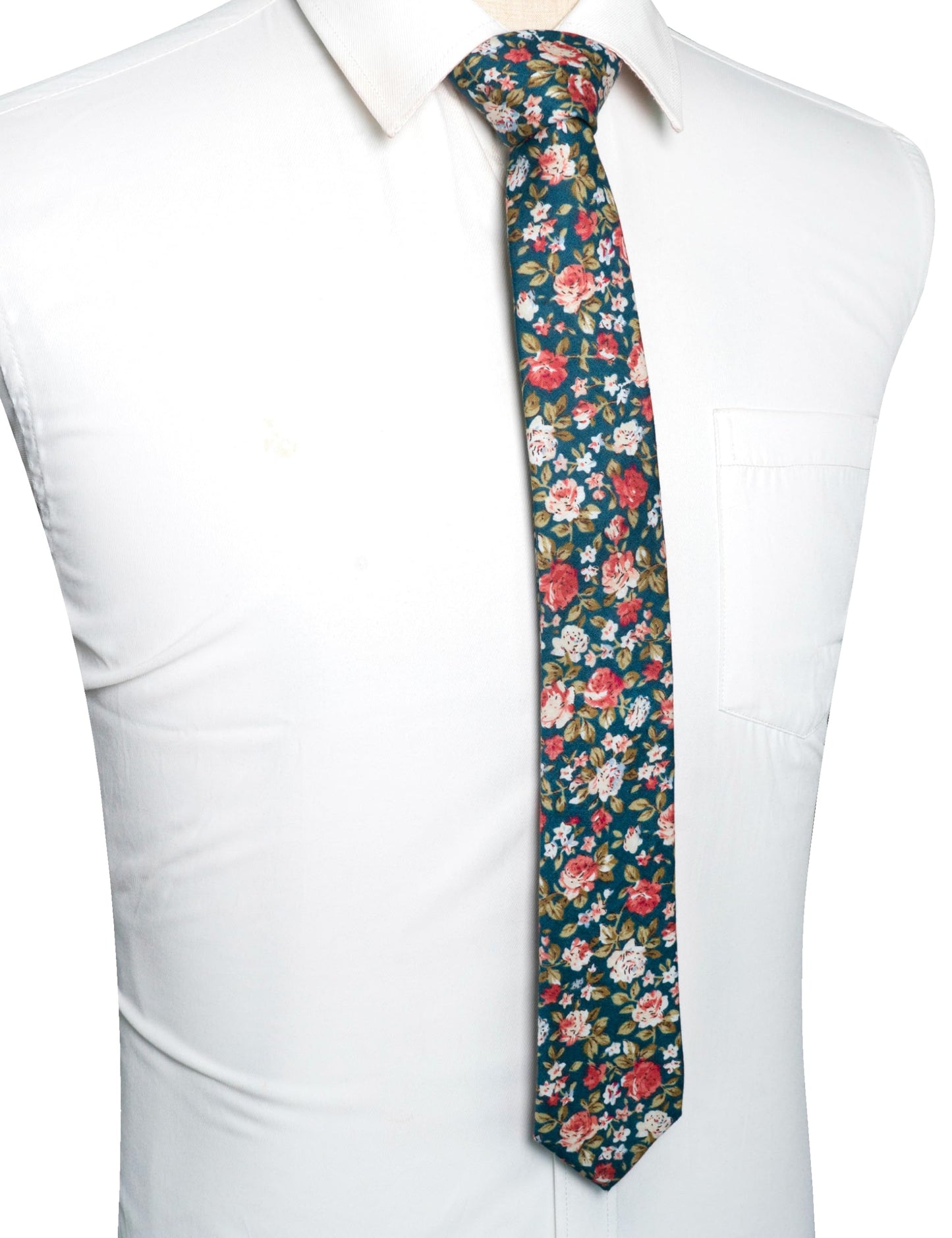 Cotton Floral Skinny Tie and Pocket Square With Tie Clip Set