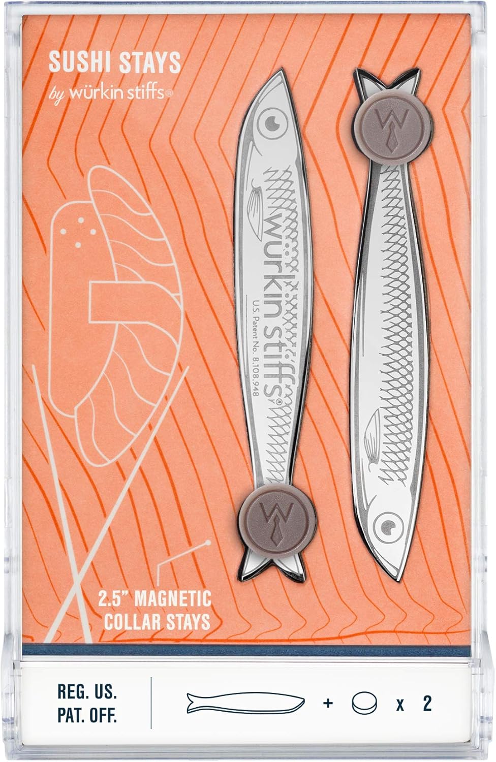 Wurkin Stiffs 2.5 inch Sushi Stays Metal Magnetic Fish Collar Stays and Magnets with storage case