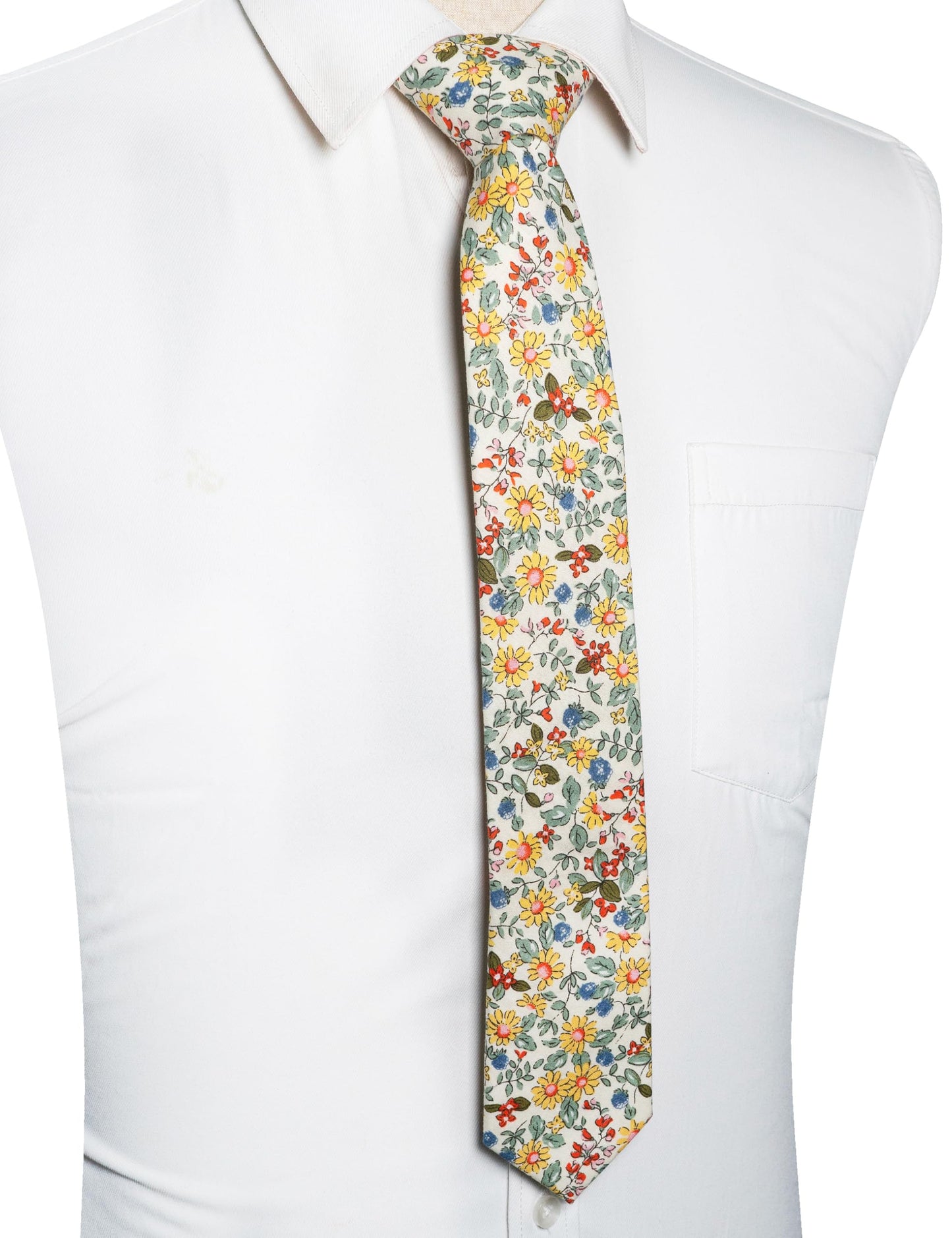 Cotton Floral Skinny Tie and Pocket Square With Tie Clip Set