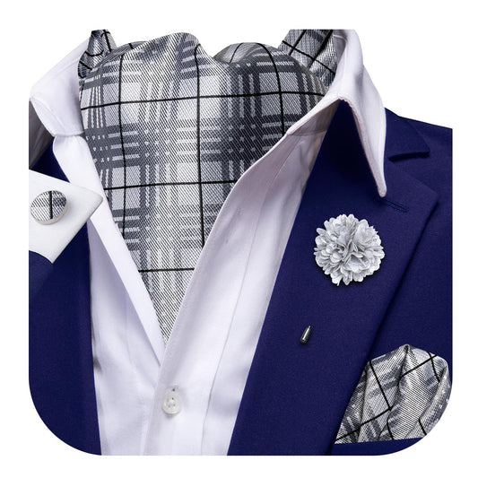 Ascot for Men Silk Cravat Handkerchief Cufflinks Lapel Pin Scarf Tie Sets Wedding Party Formal