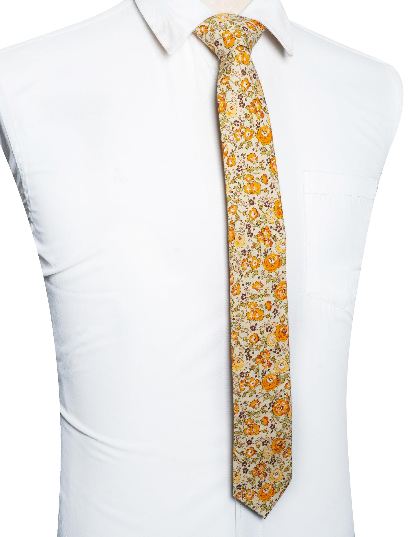 Cotton Floral Skinny Tie and Pocket Square With Tie Clip Set
