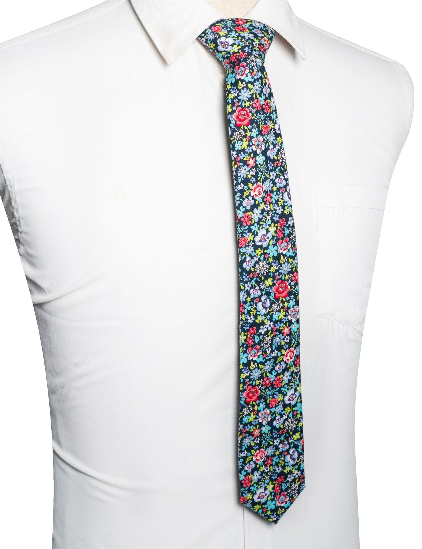 Cotton Floral Skinny Tie and Pocket Square With Tie Clip Set