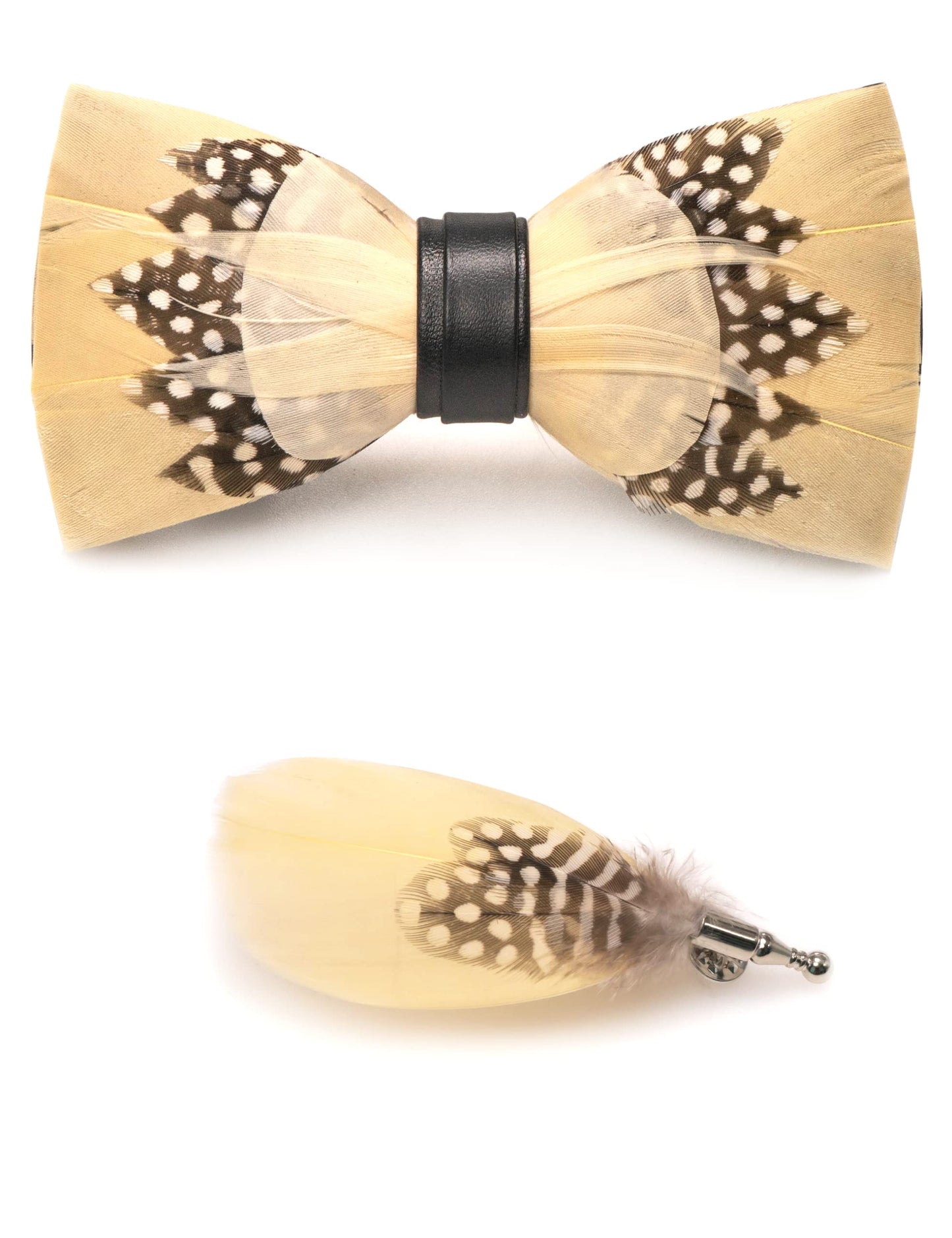 Handmade Feather Pre-tied Bow tie and Brooch Sets for Men