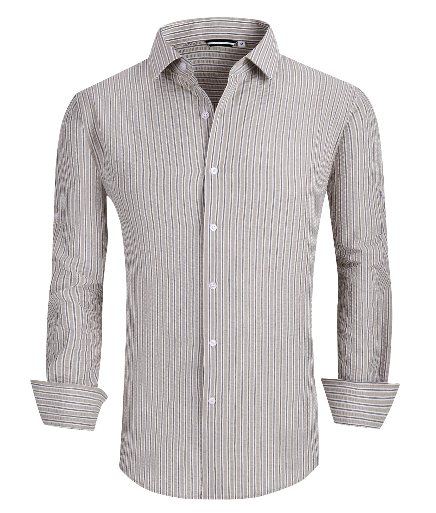 Alex Vando Mens Seersucker Dress Shirts Striped Business Casual Cotton Shirts for Men