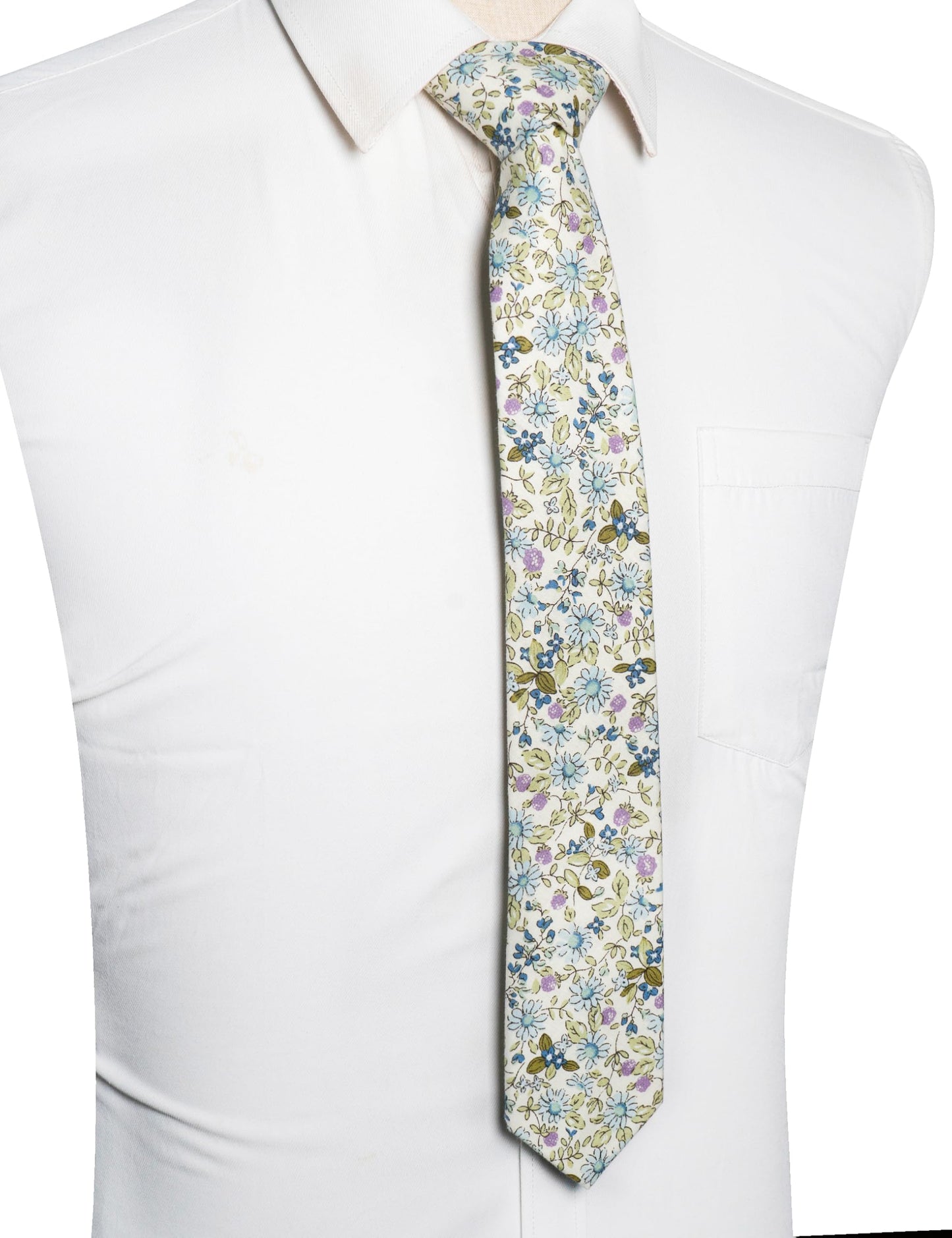 Cotton Floral Skinny Tie and Pocket Square With Tie Clip Set