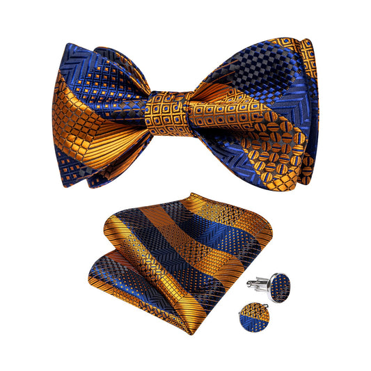 Mens Silk Self Bow Ties,Woven Solid Striped Paisley Bowtie and Pocket Square Cufflinks Set for Men Tuxedo Wedding
