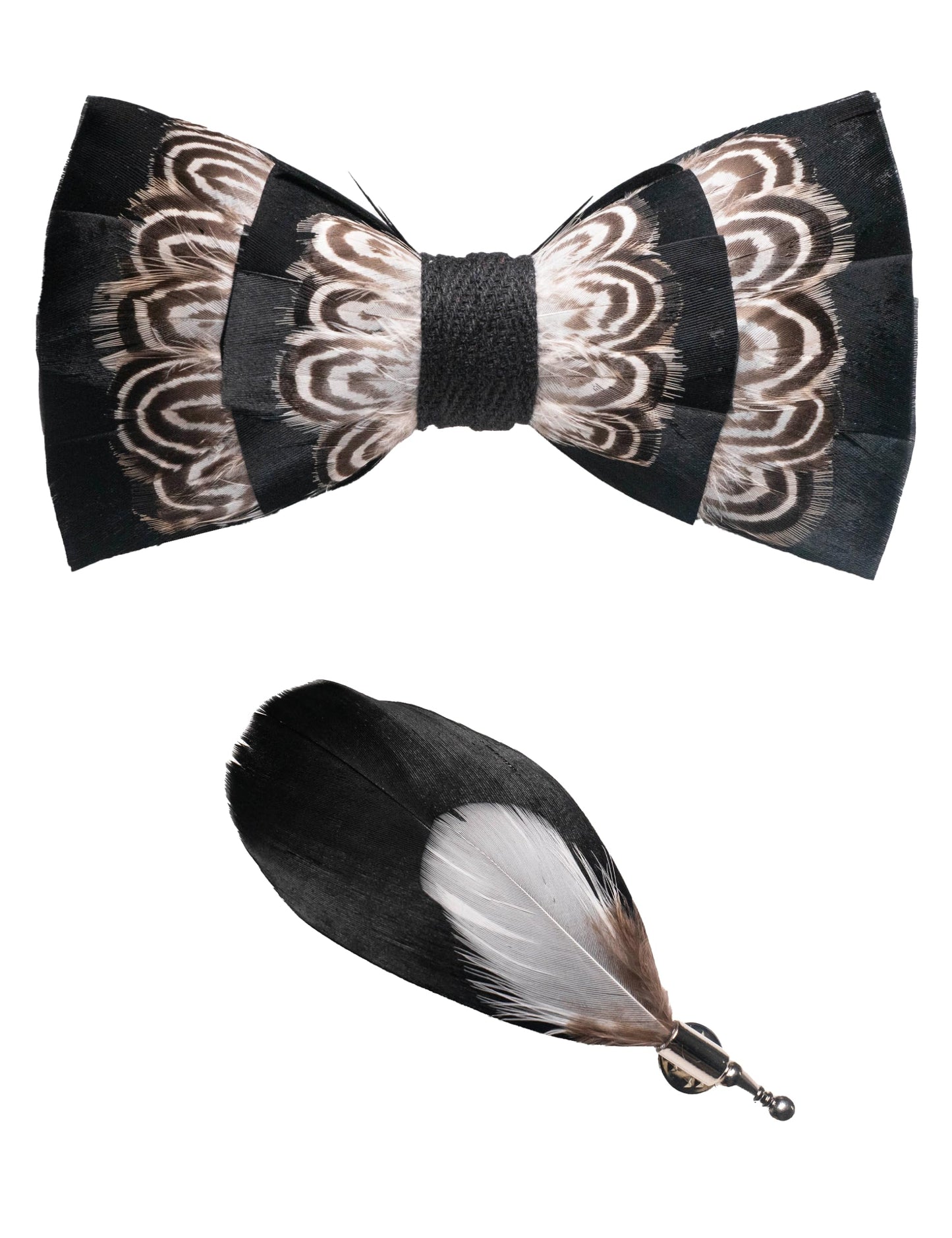 Handmade Feather Pre-tied Bow tie and Brooch Sets for Men