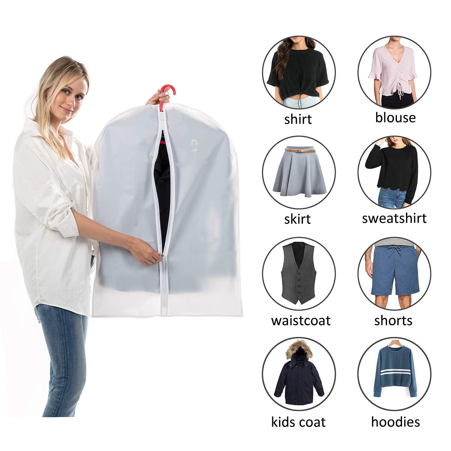 Clear Garment Bags Clothes Covers Protecting Dusts (Set of 12) for Storage Plastic Garment Bags Hanging Clothes Bags Dress Bag for Gowns Long with Zipper for Closet - 24'' x 40''/12 Pack
