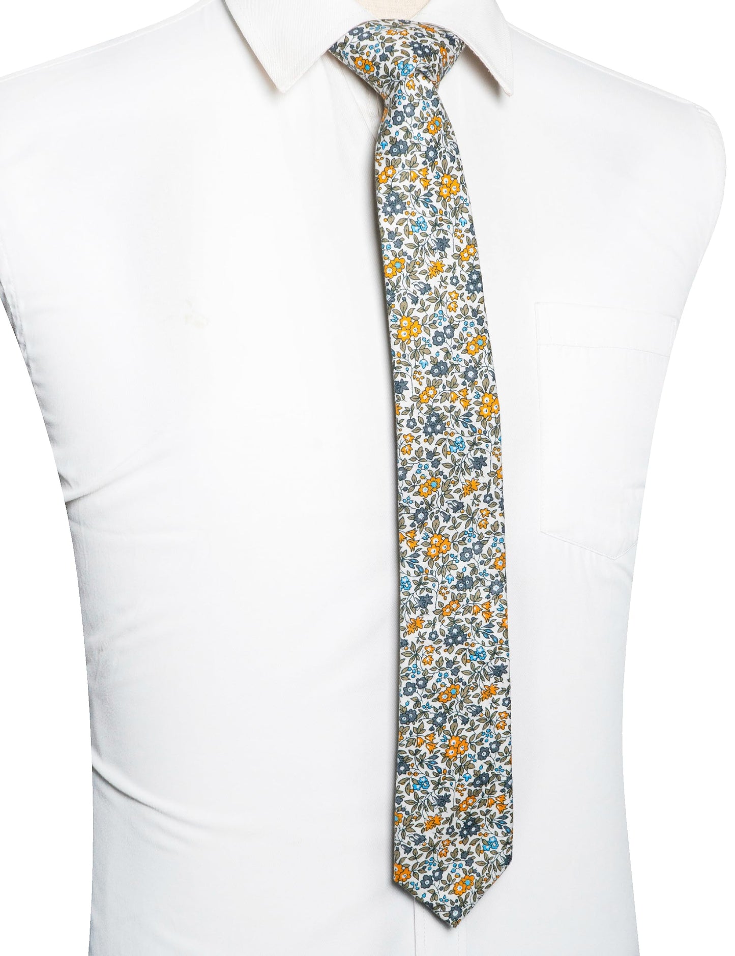 Cotton Floral Skinny Tie and Pocket Square With Tie Clip Set