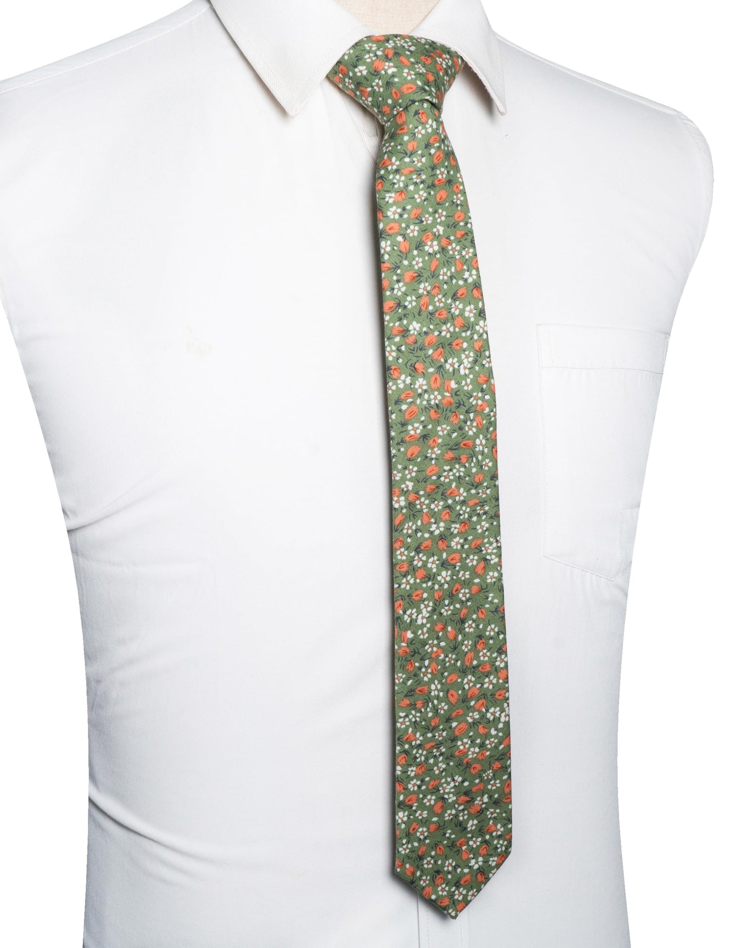 Cotton Floral Skinny Tie and Pocket Square With Tie Clip Set