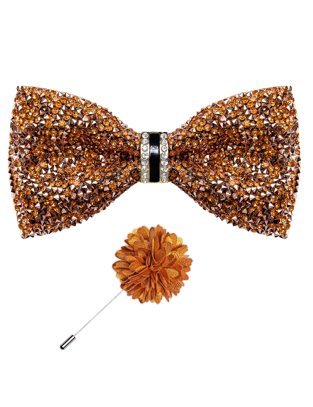 Rhinestone Bow Ties for Men Adjustable Sequin Diamond Pre-tied Bowtie with Ring and Lapel Pin Set for Wedding Party