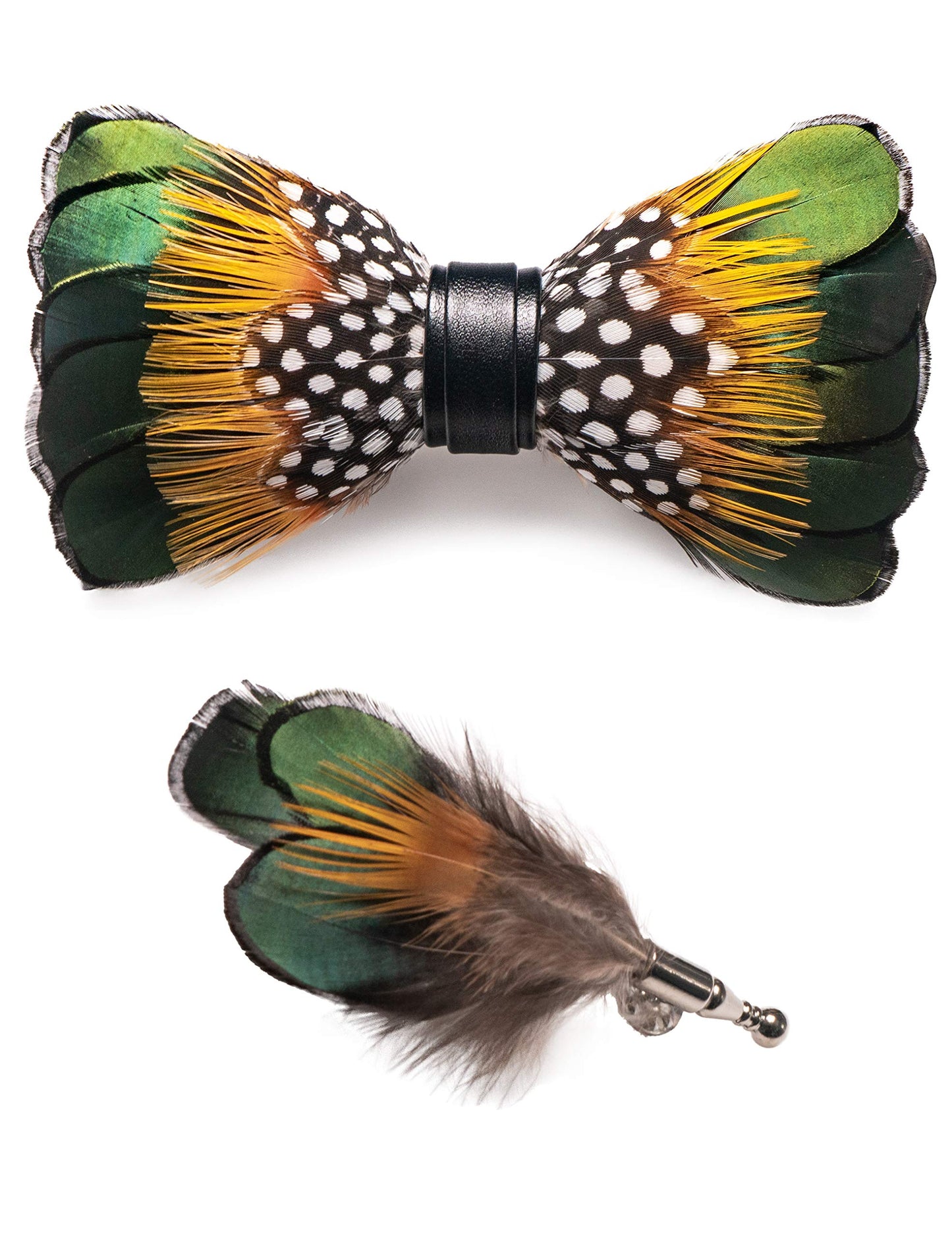 Handmade Feather Pre-tied Bow tie and Brooch Sets for Men