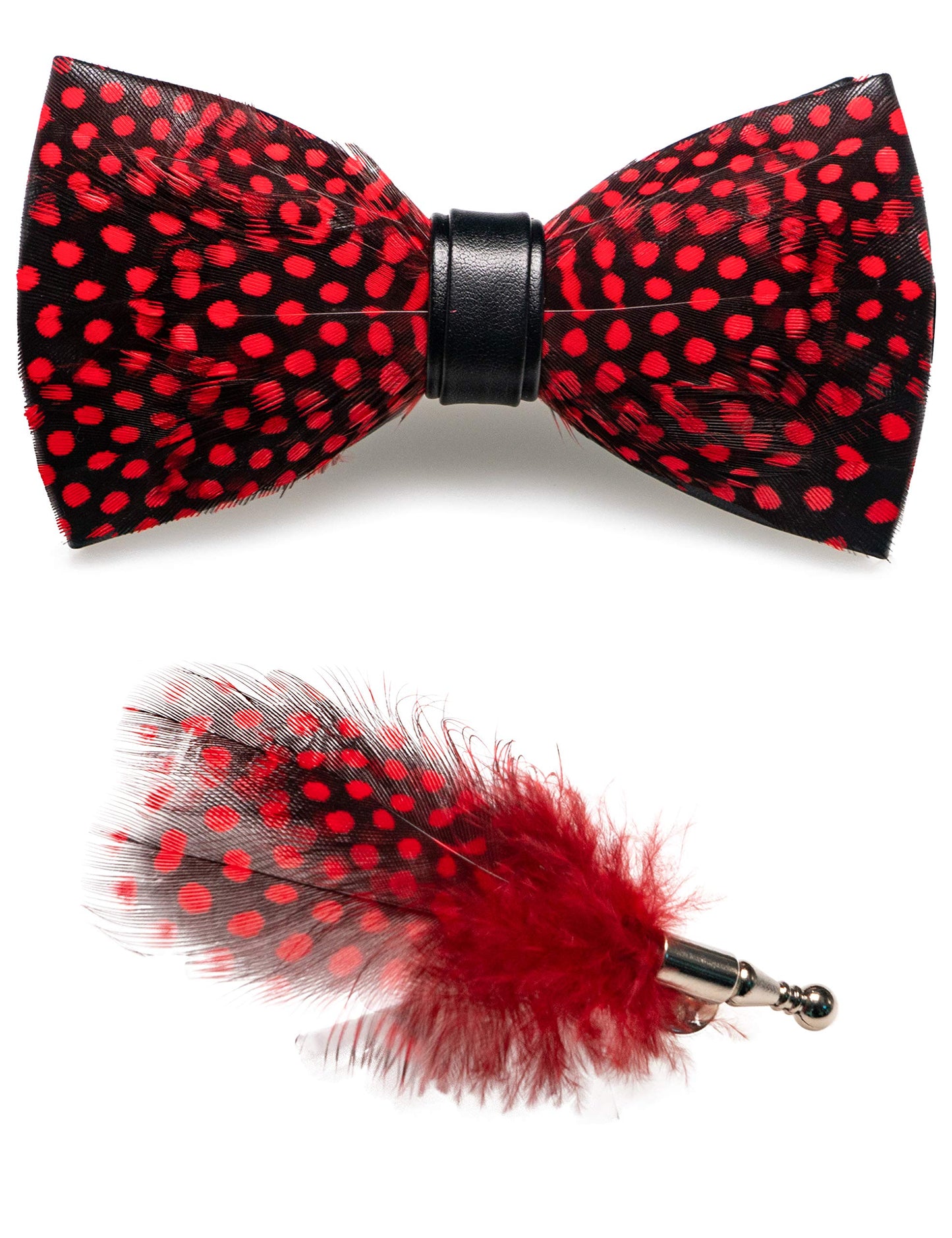 Handmade Feather Pre-tied Bow tie and Brooch Sets for Men