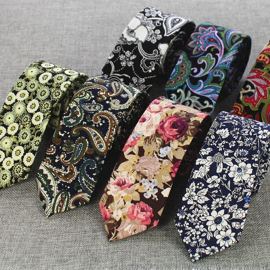 Mens Cotton Ties 6 cm Slim Tie Paisley Tie Classical Floral Ties Casual Neckties Vintage Skinny Ties For Wedding Party