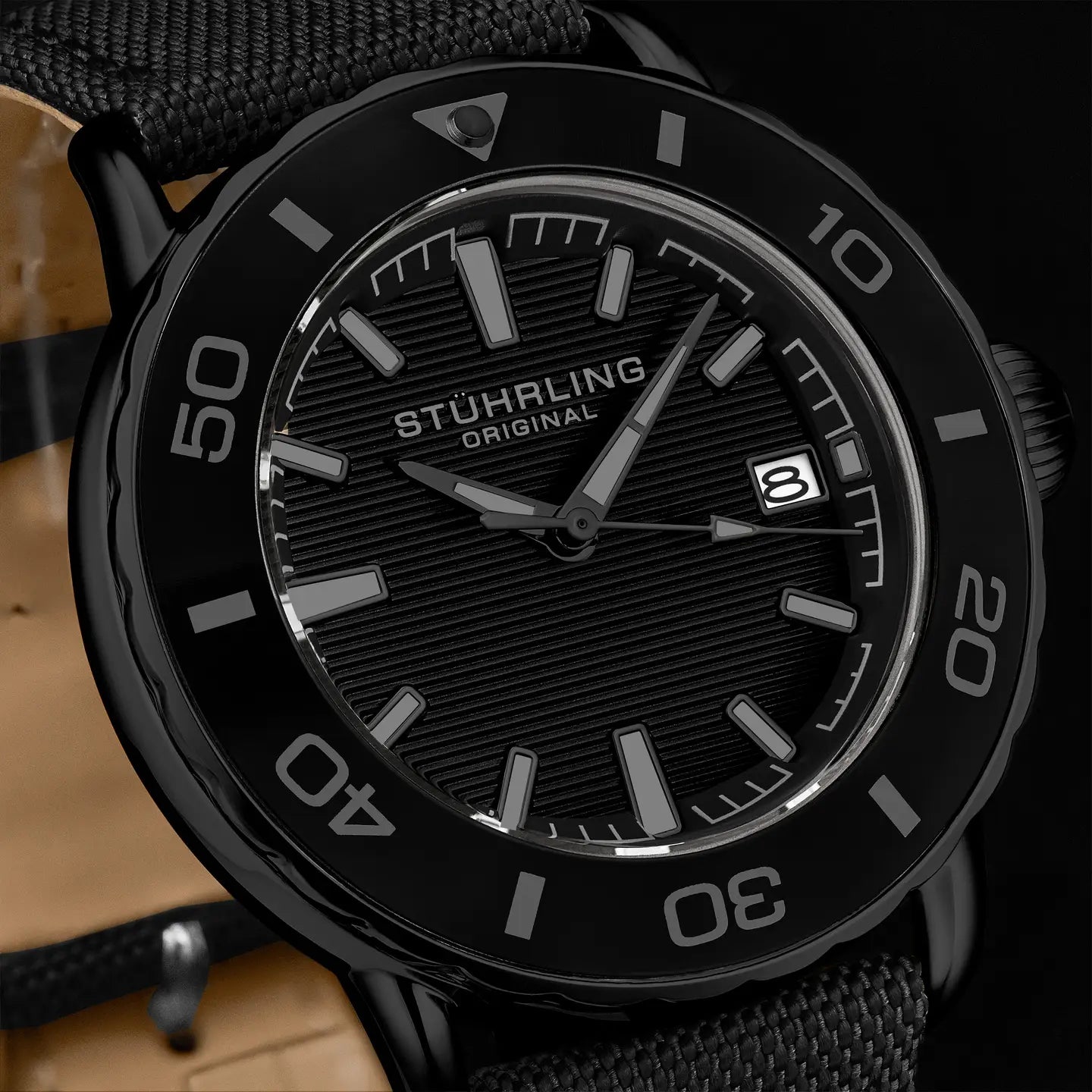 Stuhrling Explorer 4041 Quartz 40mm Diver - Black Case and Strap