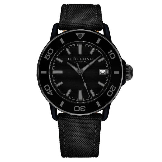 Stuhrling Explorer 4041 Quartz 40mm Diver - Black Case and Strap