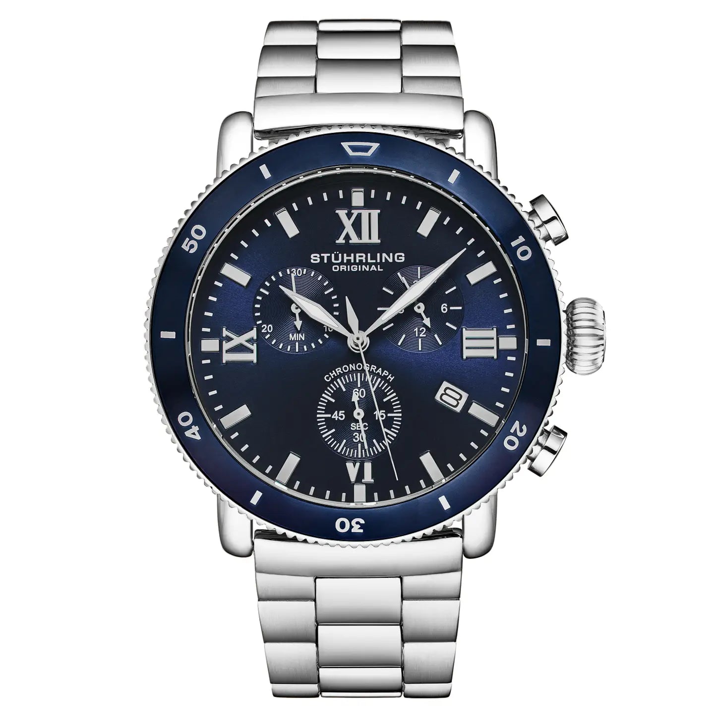 Stuhrling Dualmode Quartz 48mm Chronograph - Blue Dial and Bezel